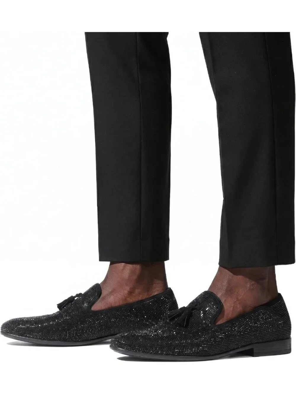 Stylish Rhinestone Tuxedo Loafers for Men | Slip-On Formal Dress Shoes for